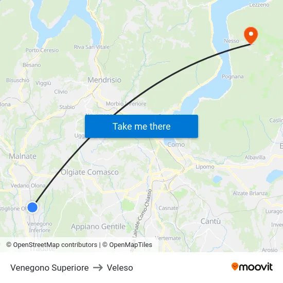 Venegono Superiore to Veleso map