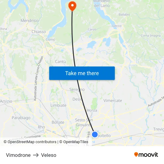 Vimodrone to Veleso map