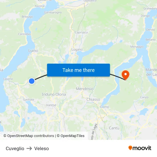 Cuveglio to Veleso map
