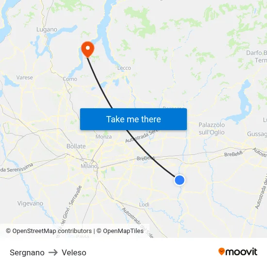 Sergnano to Veleso map
