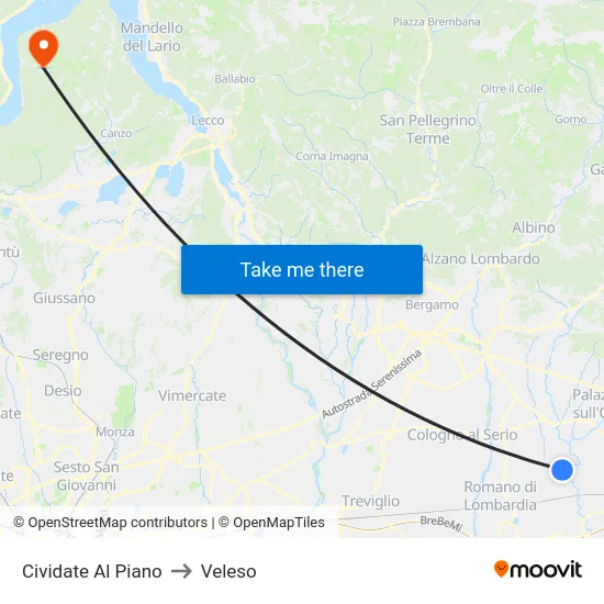 Cividate al Piano to Veleso map