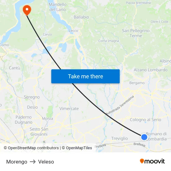 Morengo to Veleso map