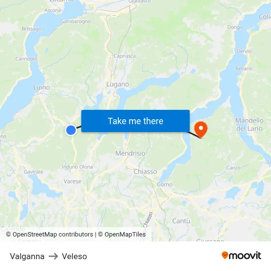 Valganna to Veleso map