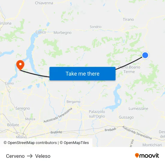 Cerveno to Veleso map