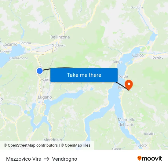 Mezzovico-Vira to Vendrogno map