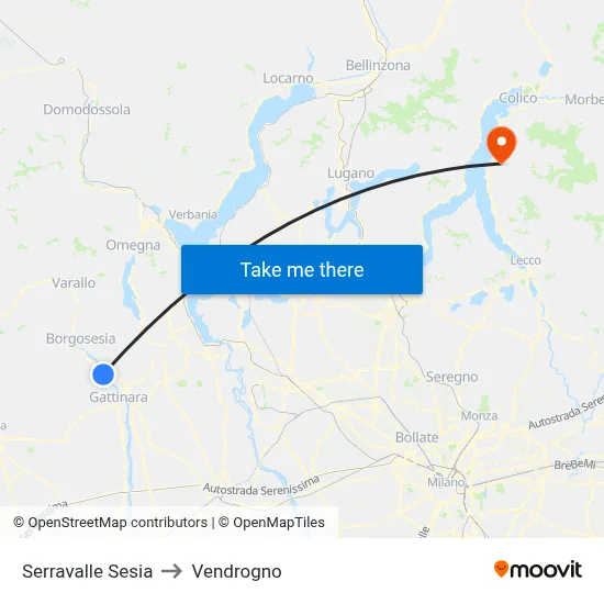 Serravalle Sesia to Vendrogno map