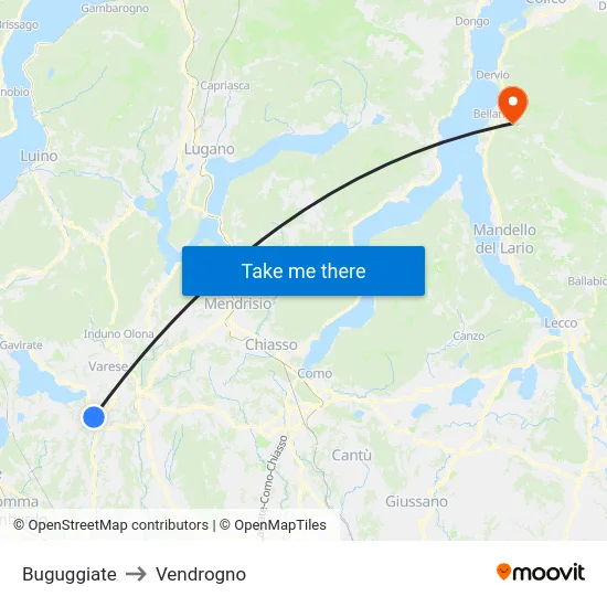 Buguggiate to Vendrogno map