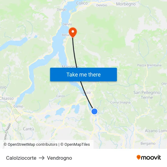 Calolziocorte to Vendrogno map