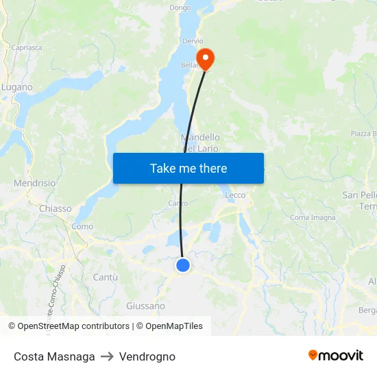Costa Masnaga to Vendrogno map