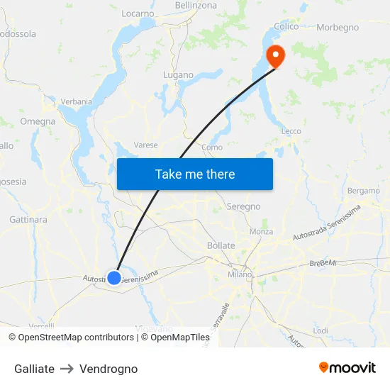 Galliate to Vendrogno map