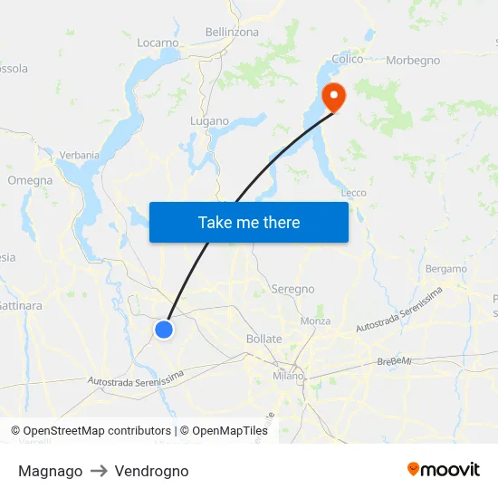 Magnago to Vendrogno map