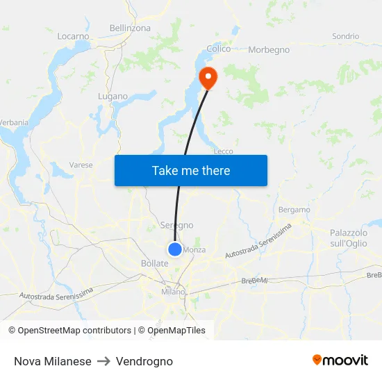 Nova Milanese to Vendrogno map