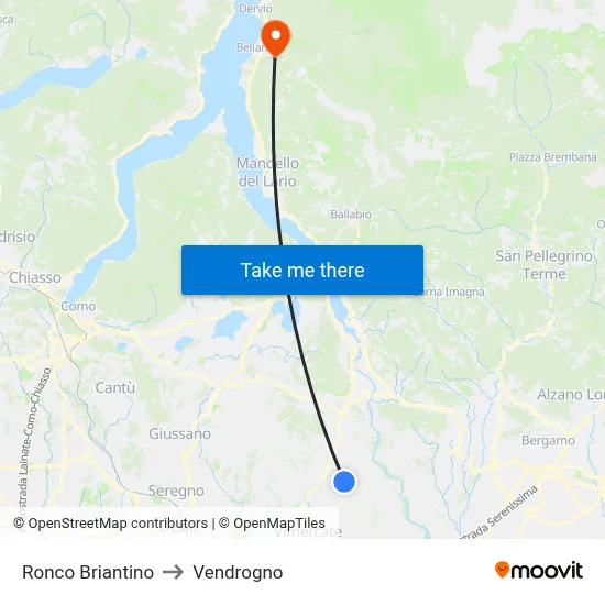 Ronco Briantino to Vendrogno map