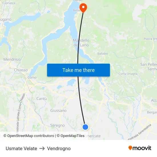 Usmate Velate to Vendrogno map