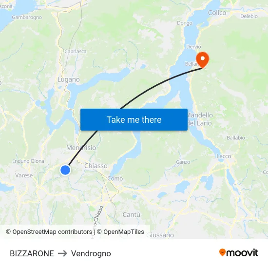 Bizzarone to Vendrogno map