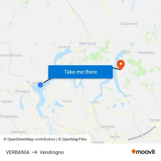 Verbania to Vendrogno map