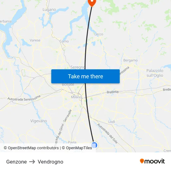 Genzone to Vendrogno map