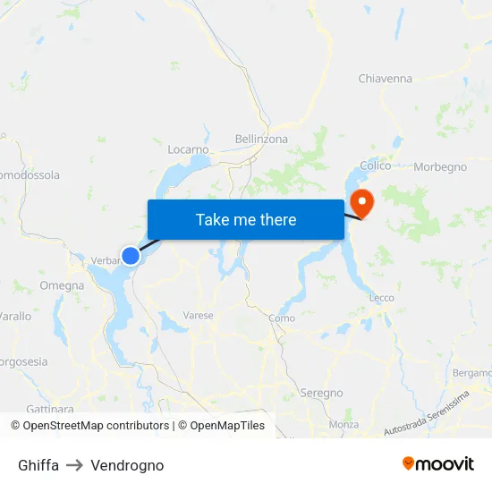 Ghiffa to Vendrogno map