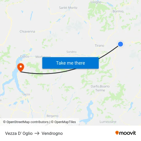 Vezza D' Oglio to Vendrogno map