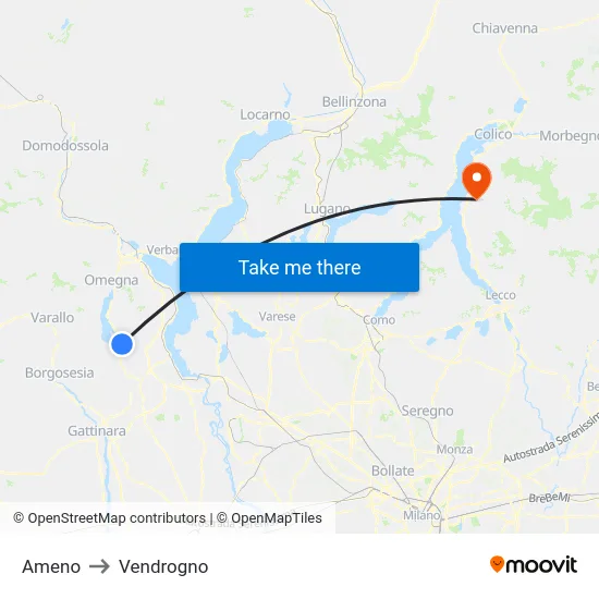 Ameno to Vendrogno map