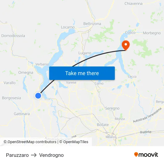 Paruzzaro to Vendrogno map