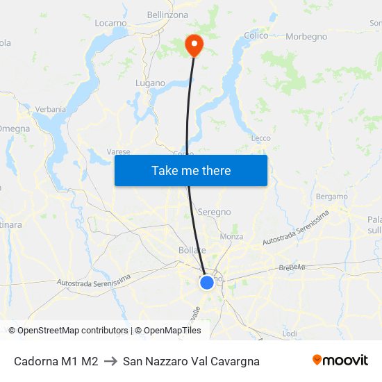 Cadorna M1 M2 to San Nazzaro Val Cavargna map