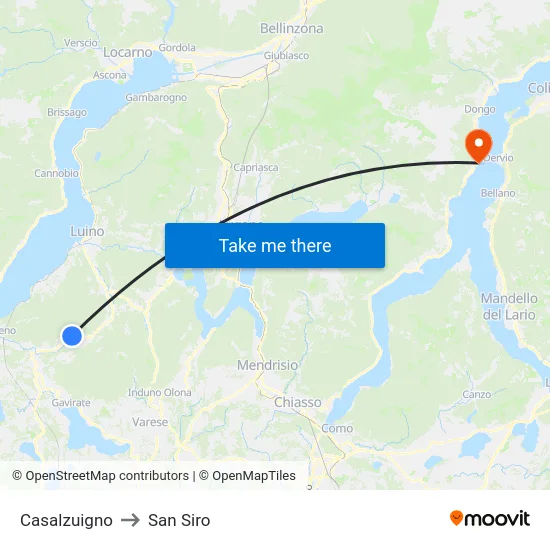 Casalzuigno to San Siro map