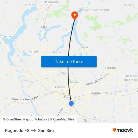 Rogoredo FS to San Siro map