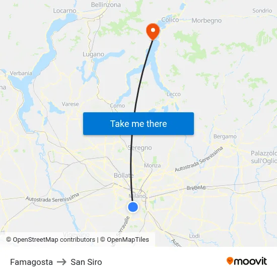 Famagosta to San Siro map