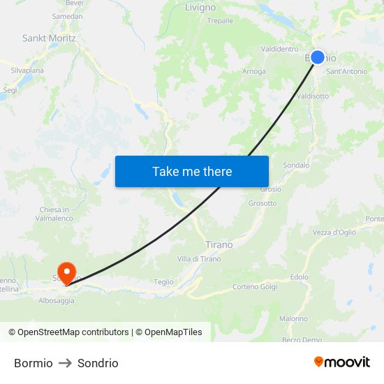 Bormio to Sondrio map