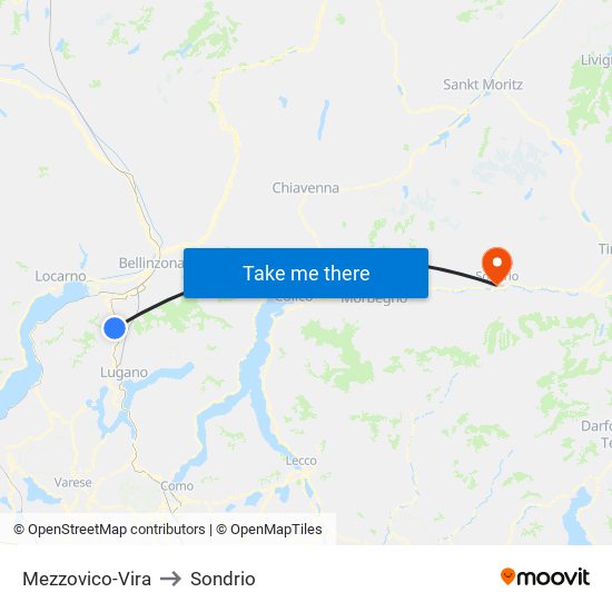 Mezzovico-Vira to Sondrio map