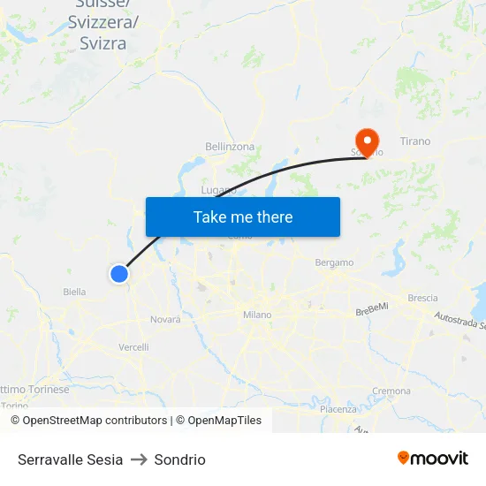 Serravalle Sesia to Sondrio map