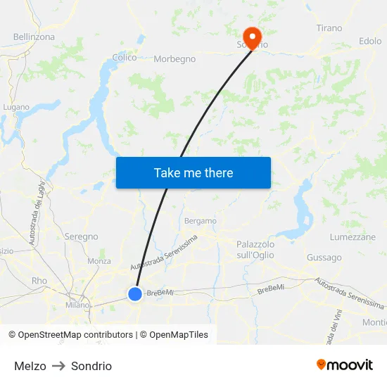 Melzo to Sondrio map