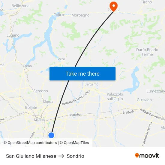 San Giuliano Milanese to Sondrio map