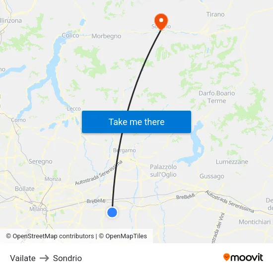 Vailate to Sondrio map