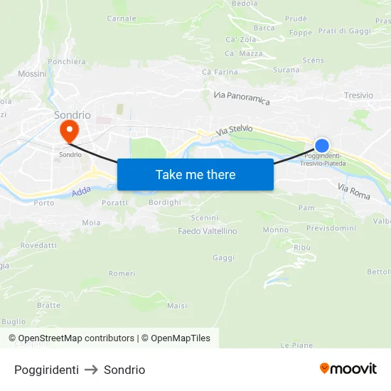 Poggiridenti to Sondrio map