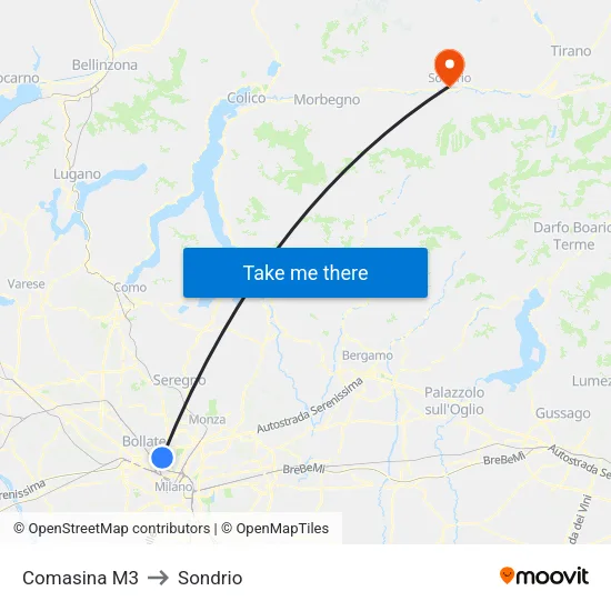 Comasina M3 to Sondrio map