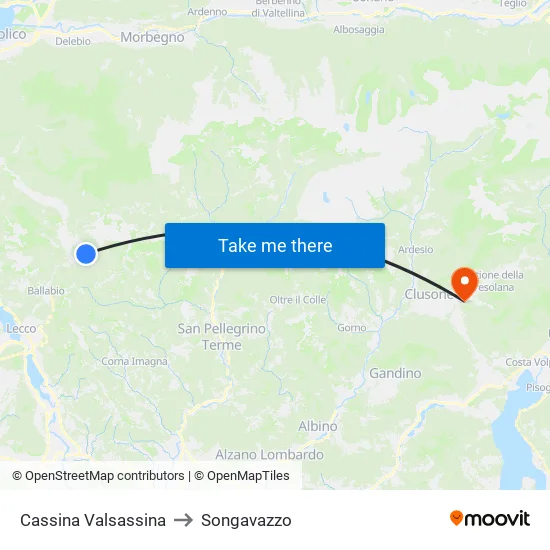 Cassina Valsassina to Songavazzo map