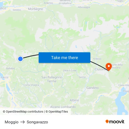 Moggio to Songavazzo map