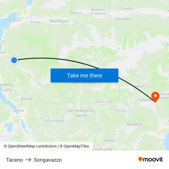 Taceno to Songavazzo map
