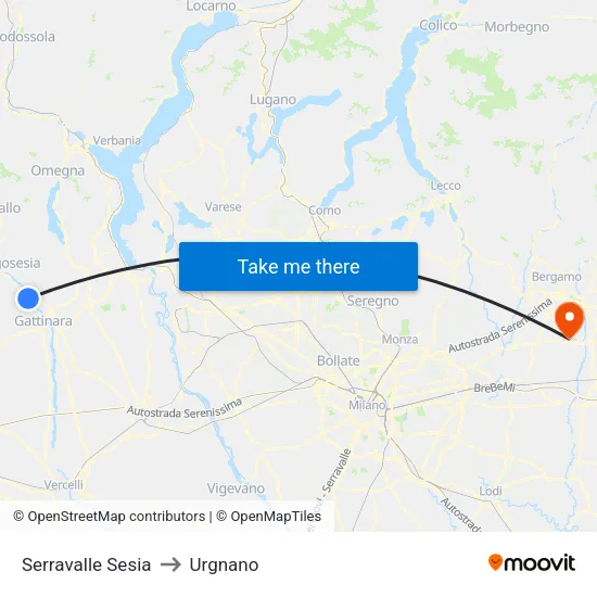 Serravalle Sesia to Urgnano map