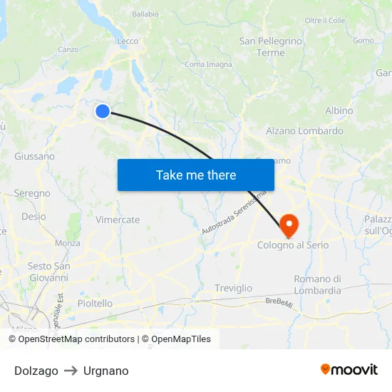 Dolzago to Urgnano map