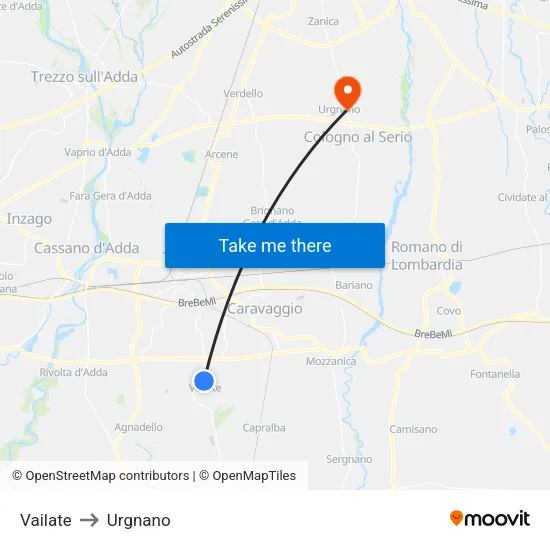 Vailate to Urgnano map
