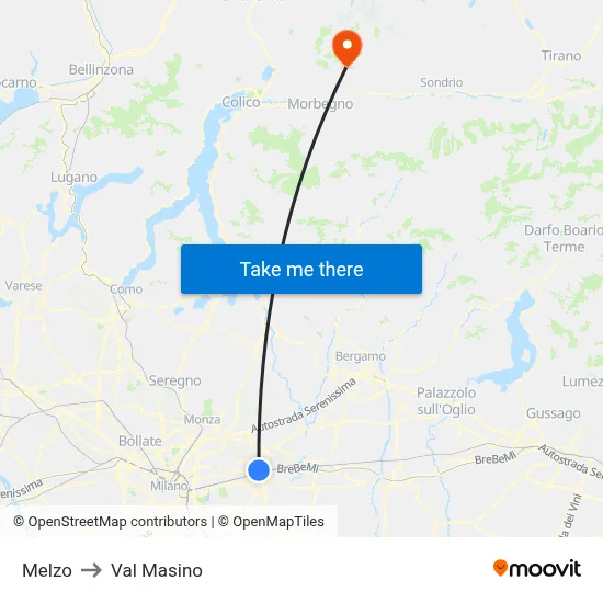 Melzo to Val Masino map