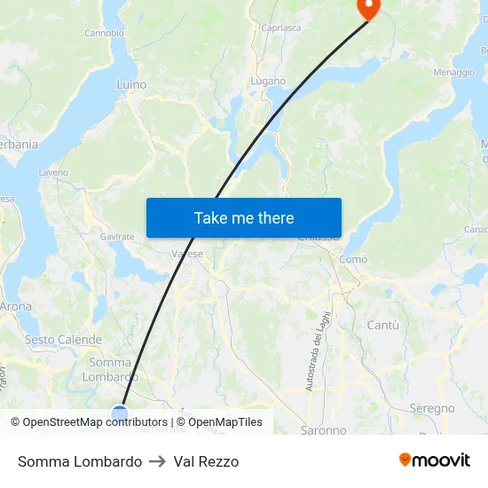 Somma Lombardo to Val Rezzo map