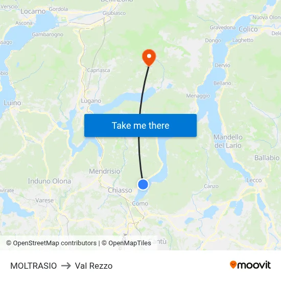 Moltrasio to Val Rezzo map