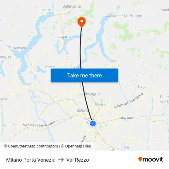 Milano Porta Venezia to Val Rezzo map