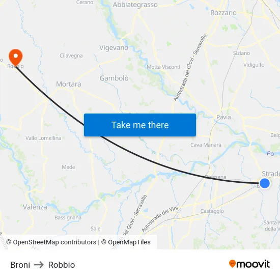 Broni to Robbio map