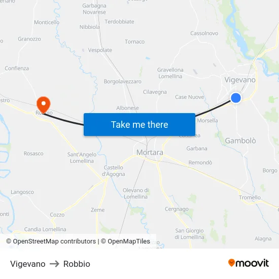 Vigevano to Robbio map