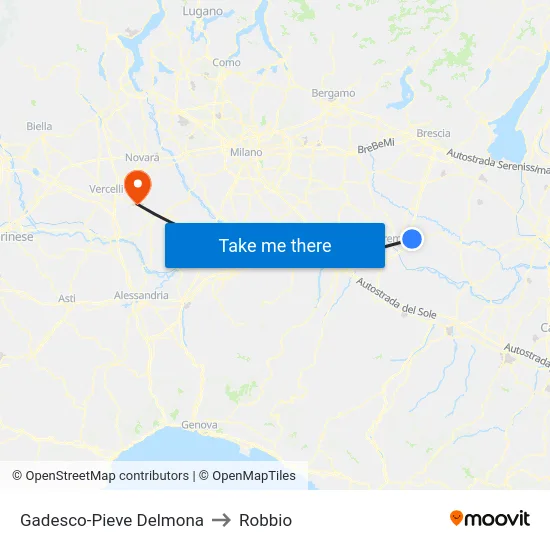 Gadesco-Pieve Delmona to Robbio map